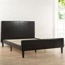 Load image into Gallery viewer, King size Dark Brown Espresso Faux Leather Platform Bed with Upholstered Headboard and Footboard
