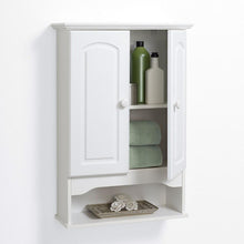 Load image into Gallery viewer, White 2-Door Bathroom Wall Cabinet with Open Storage Shelf
