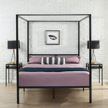 Load image into Gallery viewer, Queen size Modern Black Metal Canopy Bed Frame