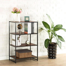 Load image into Gallery viewer, Contemporary 4-Shelf Metal Bookcase with Rich Brown Wood Grain Shelves