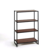 Load image into Gallery viewer, Contemporary 4-Shelf Metal Bookcase with Rich Brown Wood Grain Shelves