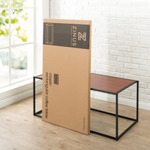 Load image into Gallery viewer, Modern Classic Coffee Table with Steel Frame and Brown Wood Grain Panels