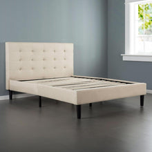 Load image into Gallery viewer, Twin size Contemporary Classic Taupe Fabric Upholstered Platform Bed with Tufted Headboard