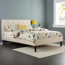Load image into Gallery viewer, Twin size Contemporary Classic Taupe Fabric Upholstered Platform Bed with Tufted Headboard