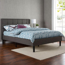 Load image into Gallery viewer, Twin size Classic Grey Fabric Upholstered Platform Bed with Padded Headboard