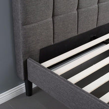 Load image into Gallery viewer, Twin size Classic Grey Fabric Upholstered Platform Bed with Padded Headboard