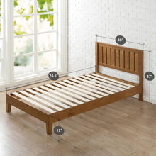 Load image into Gallery viewer, Twin Solid Wood Platform Bed Frame with Headboard in Medium Brown Finish