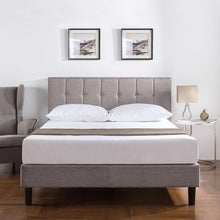 Load image into Gallery viewer, King Medium Grey Upholstered Platform Bed Frame with Button Tufted Headboard