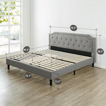 Load image into Gallery viewer, King size Grey Upholstered Platform Bed with Classic Button Tufted Headboard